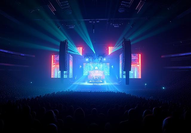 Image of a concert stage with vibrant lighting in a major arena
